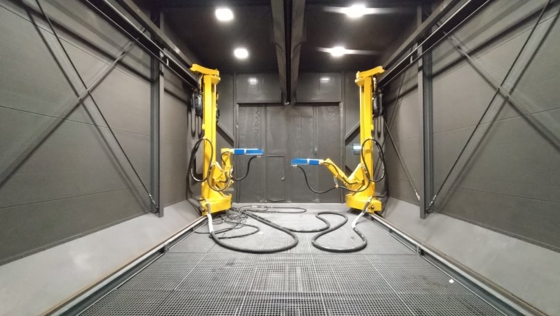 solution combined multiple robots, intelligent programming, blast pots and supporting chamber systems into a fully integrated automated blasting process designed to increase productivity and ensure consistent quality