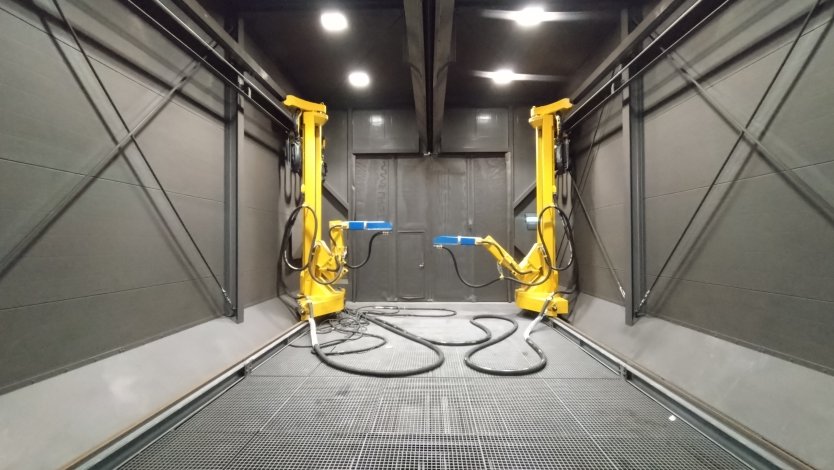 Two identical Blastman B16XS robots just installed to new blasting chamber