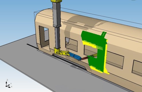 Sand blasting robot blasting passenger coach with offlinen programming software 3D model